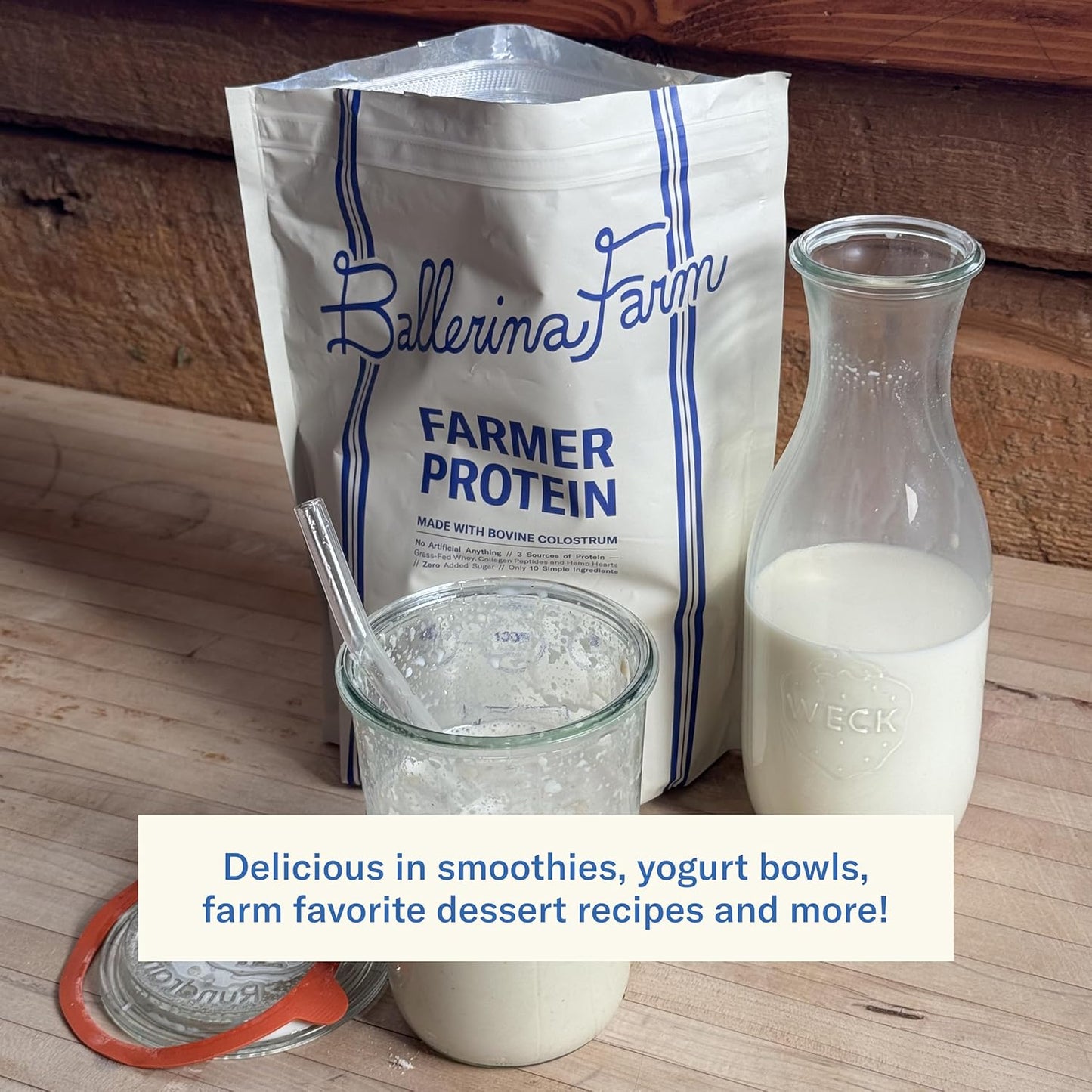 Ballerina Farm Grass Fed Whey Protein Powder, 24g Protein with Collagen Peptides, Bovine Colostrum, Hemp Hearts & Prebiotic Fiber