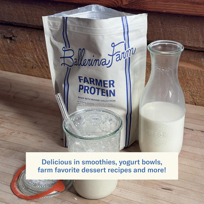 Ballerina Farm Grass Fed Whey Protein Powder, 24g Protein with Collagen Peptides, Bovine Colostrum, Hemp Hearts & Prebiotic Fiber