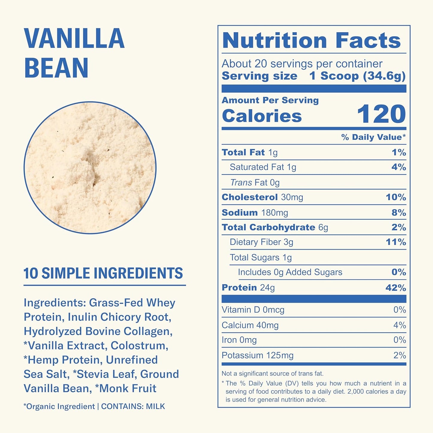 Ballerina Farm Grass Fed Whey Protein Powder, 24g Protein with Collagen Peptides, Bovine Colostrum, Hemp Hearts & Prebiotic Fiber