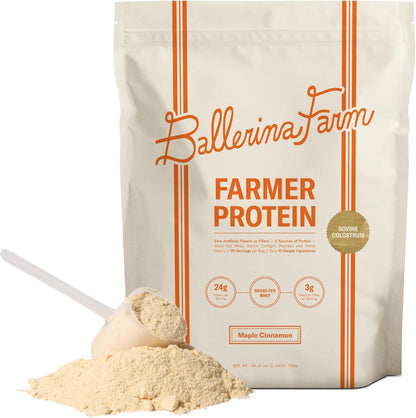 Ballerina Farm Grass Fed Whey Protein Powder, 24g Protein with Collagen Peptides, Bovine Colostrum, Hemp Hearts & Prebiotic Fiber